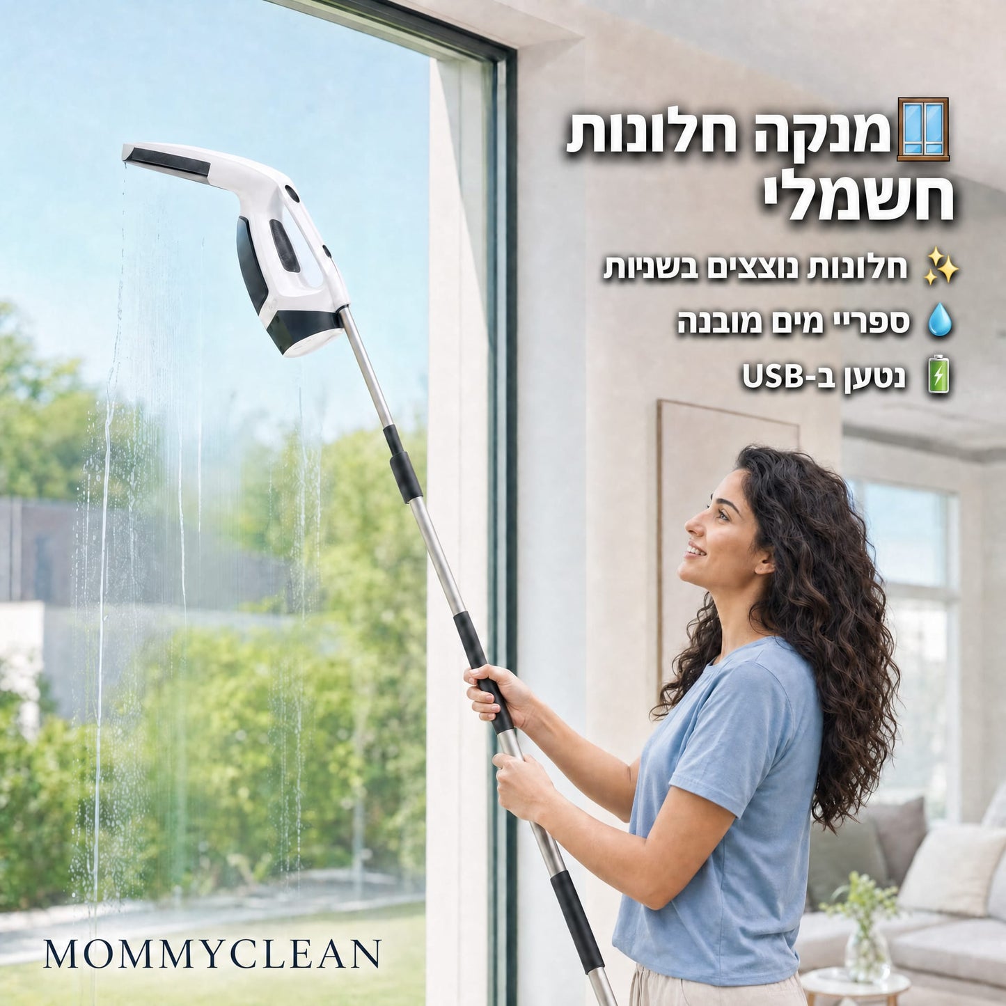 מנקה חלונות חשמלי עם ספריי מים מובנה